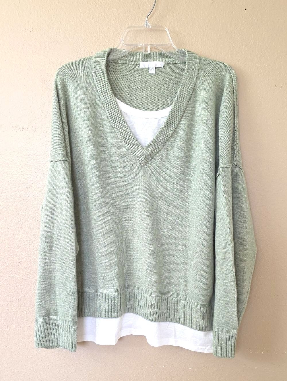 Design History Mint Green Layered Boxy V-Neck Sweater - Size XXL